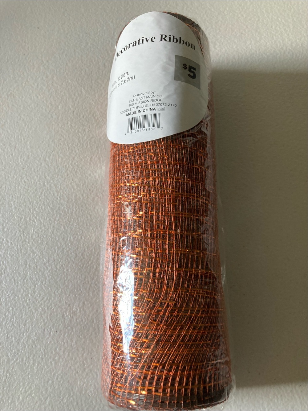 Old East Main Co. Solid Mesh Decorative Ribbon Spool Orange 10 in x 25 ft.